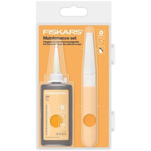 Sada Fiskars pre údržbu záhradných nožníc: Olej a diamantový pilník.