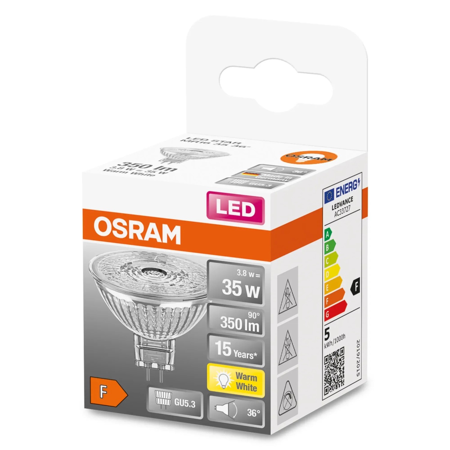 E-shop OSRAM LED žiarovka MR16 35 36 3,8 W GU5,3 2700 K teplá biela