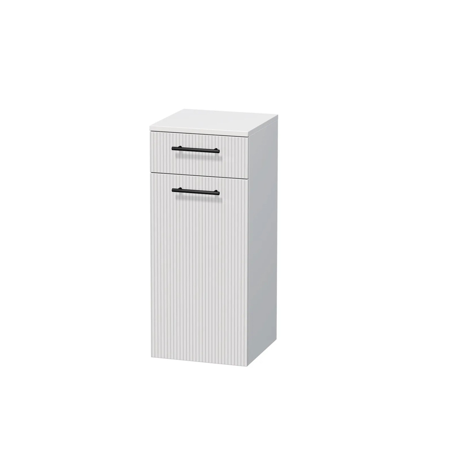 E-shop INTEDOOR Nízka skriňa BEE pravá, úchyt čierny, š. 35 cm, biela 3D pruhy
