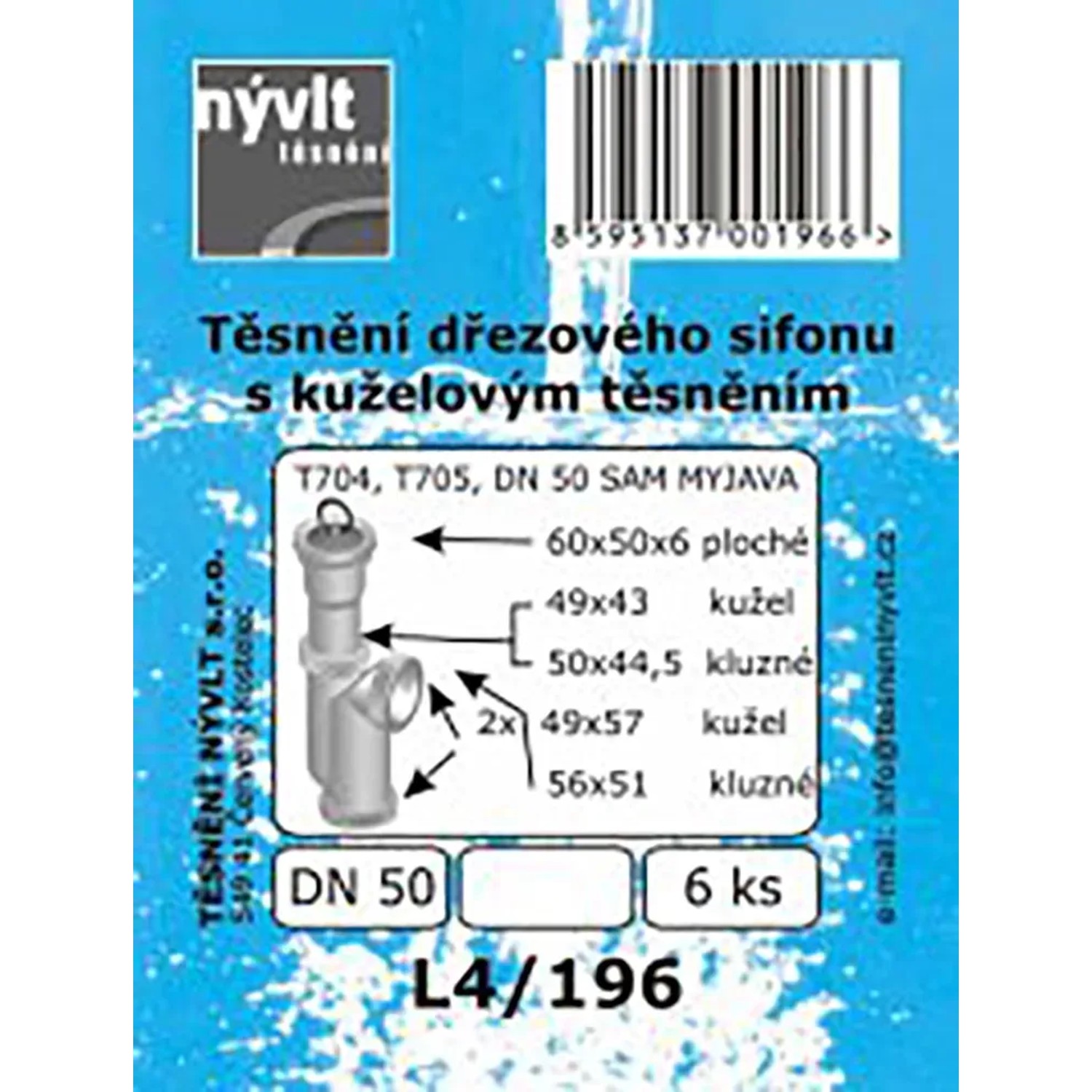 E-shop Súprava tesnení drezového sifónu DN50 - T704, T705, 6 ks