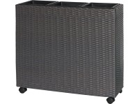 Delený kvetináč z polyratanu s kolieskami tmavo hnedý 82 x 28 x 72 cm