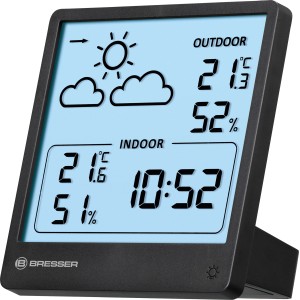 Bresser Slim bezdrôtová meteostanica s ukazovateľom trendu: Vnútorné/vonkajšie údaje o počasí na displeji.