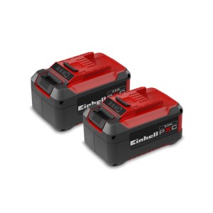 Dve červené batérie Einhell 18V 5,2Ah PXC pre elektrické náradie. S LED indikátorom a robustným puzdrom pre Power X-Change.