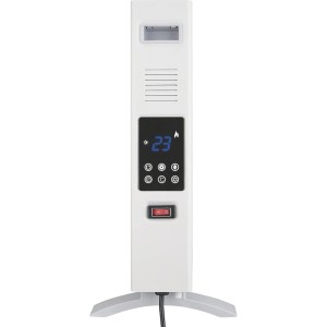 Biely digitálny konvektorový elektrický ohrievač Hitra s LED displejom a ovládacími prvkami.