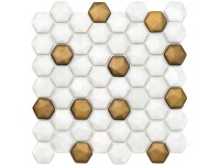 Euro Stone Sklenená mozaika Ebru Hexagon biela/zlatá 29 x 29 cm Euro Stone Sklenená mozaika Ebru Hexagon biela/zlatá 29 x 29 cm