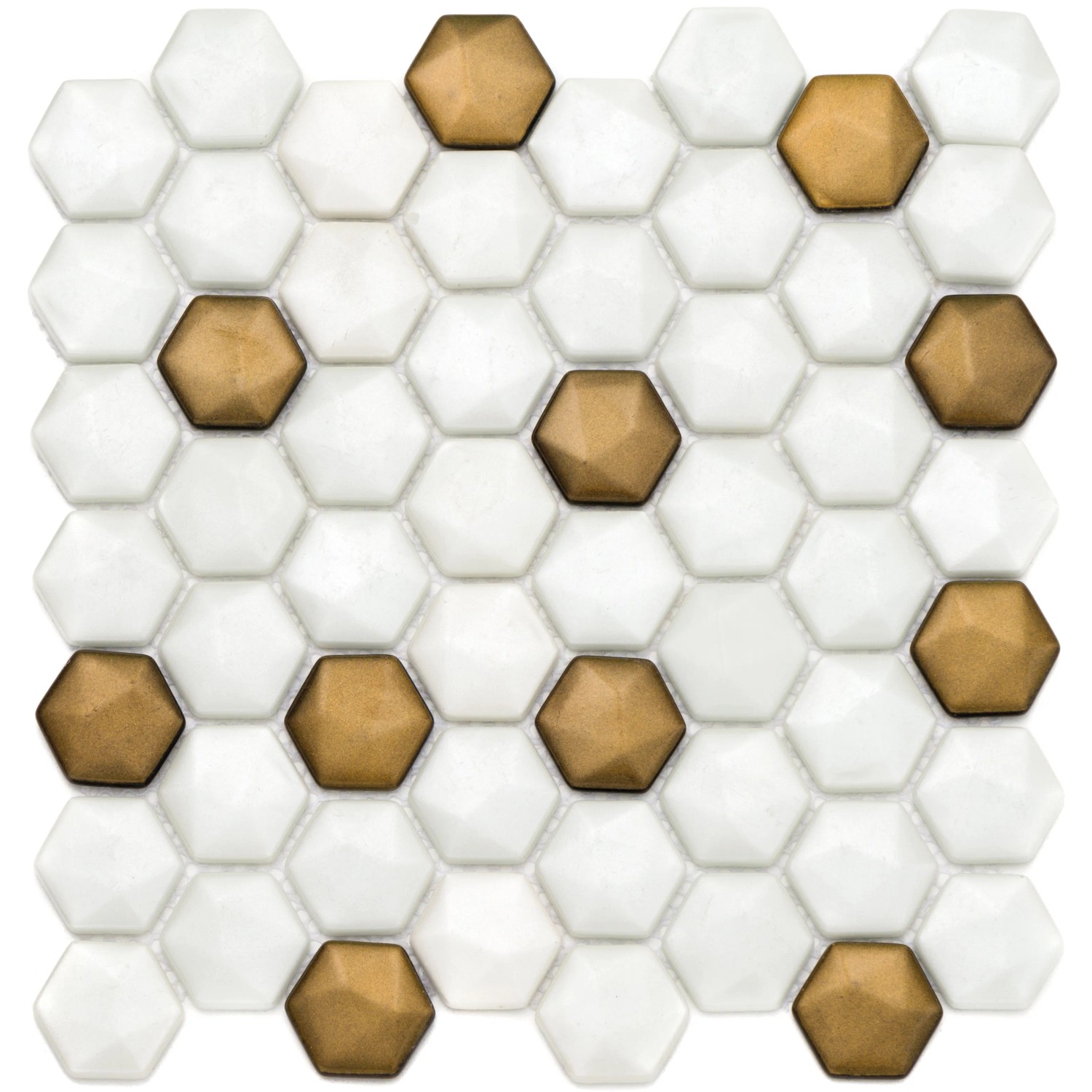 E-shop Euro Stone Sklenená mozaika Ebru Hexagon biela/zlatá 29 x 29 cm