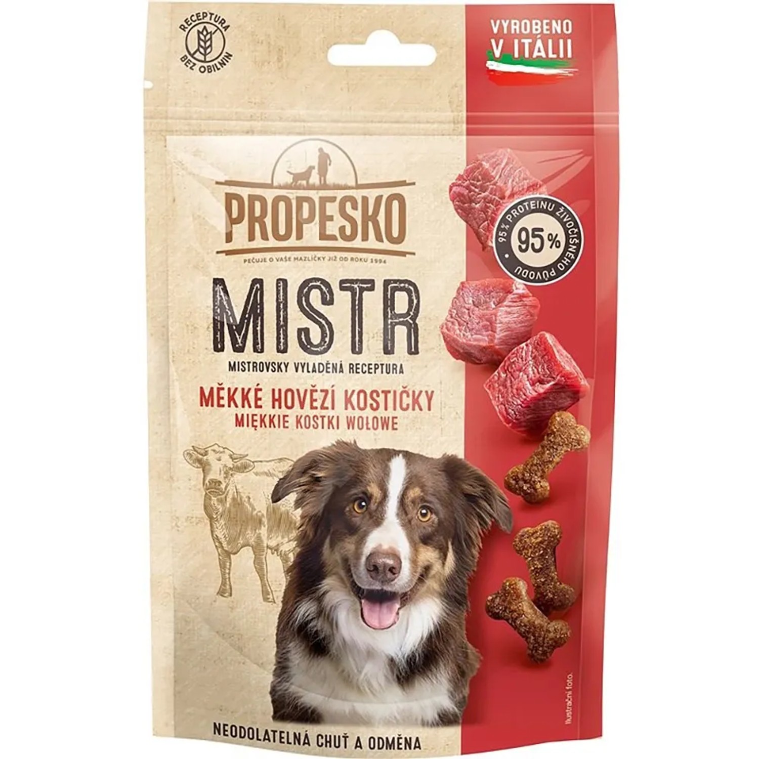 E-shop Propesko Majster Maškrta pre psov Mäkké hovädzie kocky 90 g