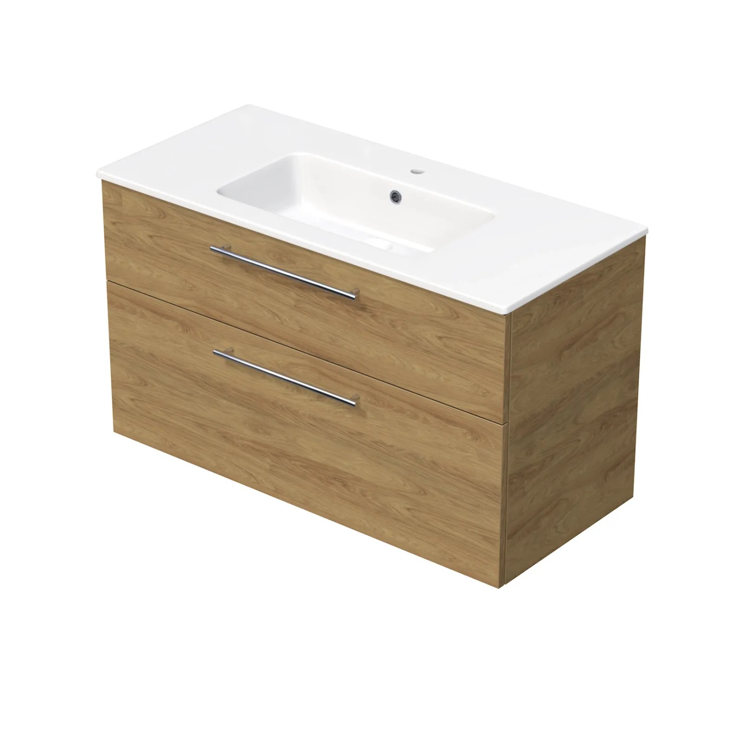 E-shop INTEDOOR Kúpeľ.skriňa+umývadlo BEE, úchyt chróm, 2 zás., š. 101 cm, dub Hickory