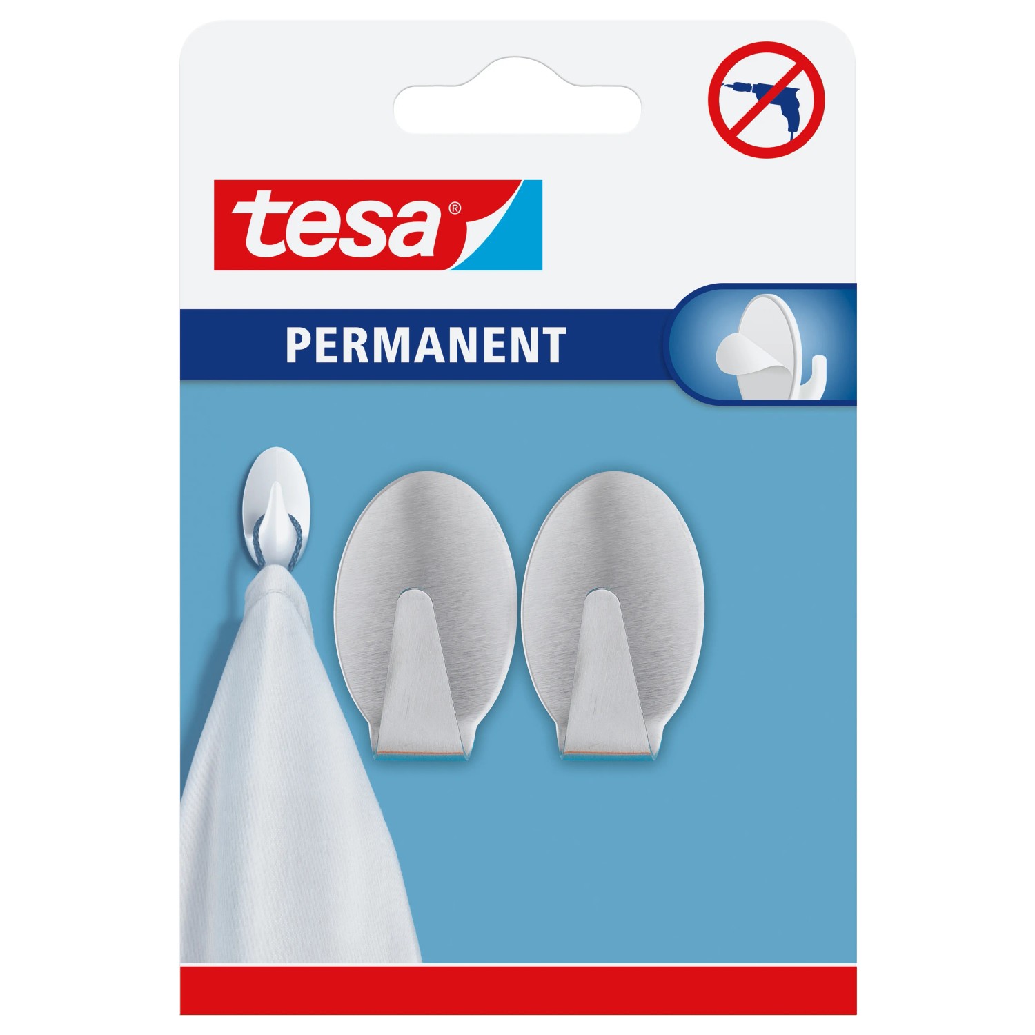 E-shop tesa Samolepiace háčiky Permanent L oválne, nerezová oceľ, 2 ks