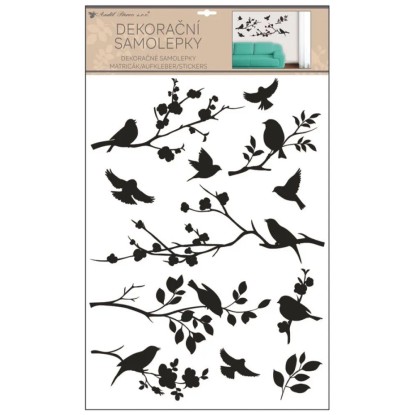 Anjel Přerov Samolepky na stenu Čierna vetva s vtáčikmi 42 x 60 cm