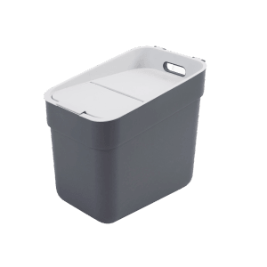 Curver Kôš na odpad Ready to Collect, 20 l, tmavosivý, s bielym vekom a madlami.