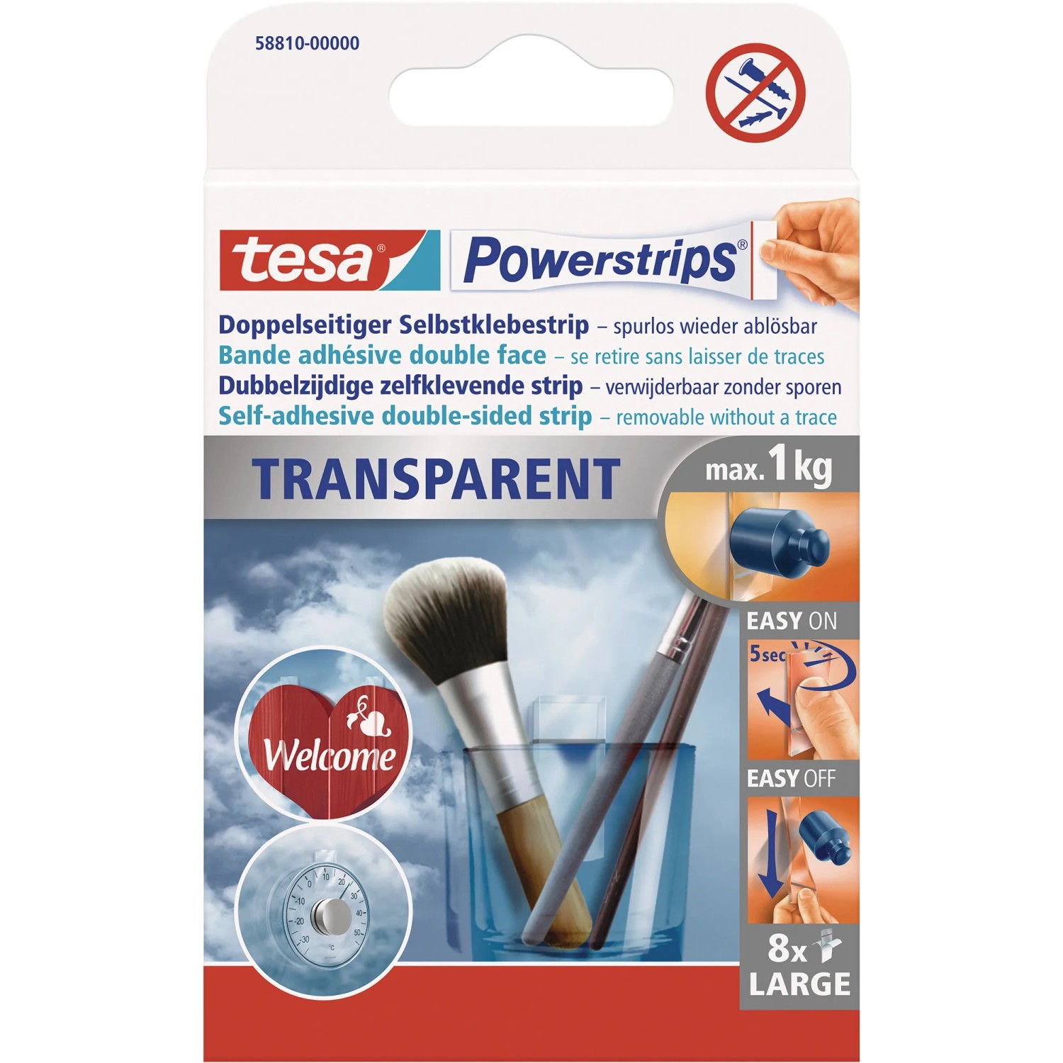 E-shop tesa Priehľadné dekoračné lepiace prúžky Powerstrips veľké, 8 ks