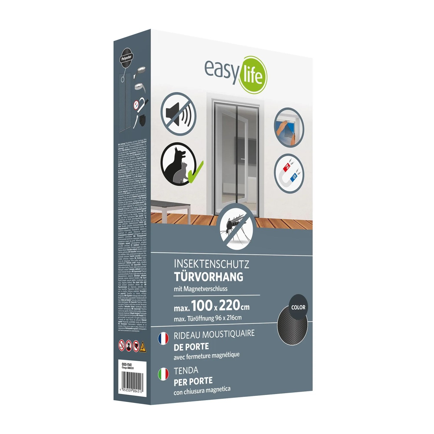 E-shop Easy Life Sieť proti hmyzu do dverí s magnet. zatváraním, antracit, 100 x 220 cm