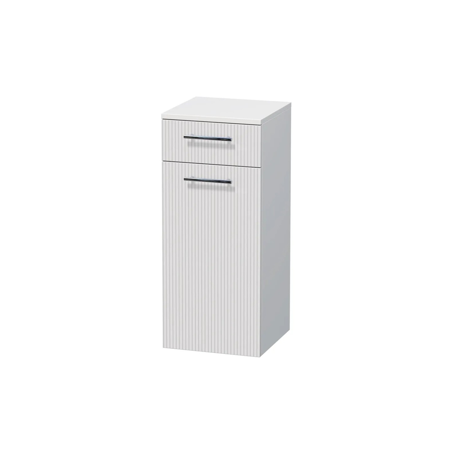 E-shop INTEDOOR Nízka skriňa BEE ľavá, úchyt chróm, š. 35 cm, biela 3D pruhy