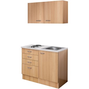 Flex-Well Nano Mini kuchynka 100 cm v prevedení buk s varnou doskou a drezom.