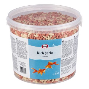 Elles Premium tyčinky do jazierka 5,5 l vo vedre, plávajúce krmivo pre všetky jazierkové ryby.