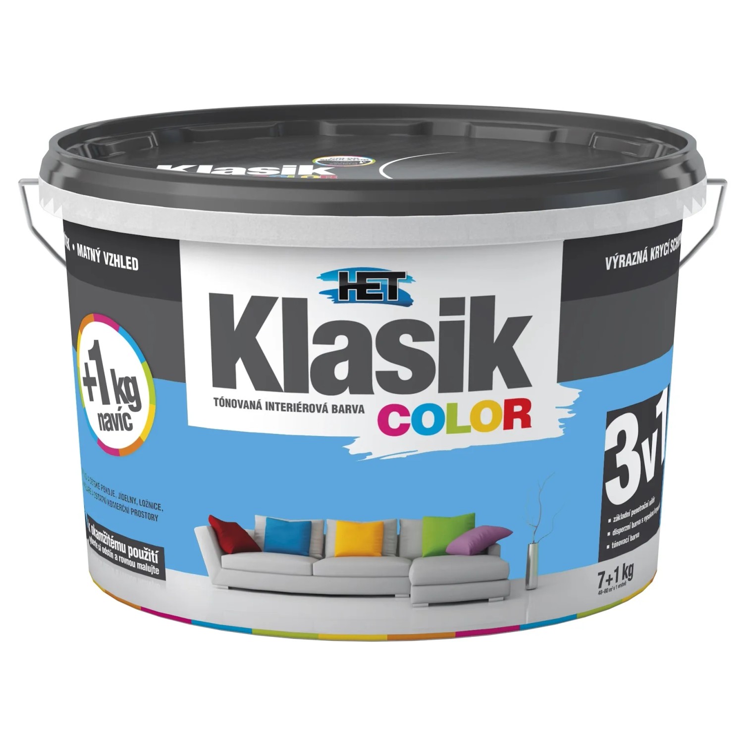 E-shop HET Klasik COLOR Tónovaná interiérová farba KC 0417 modrá azúrová, 7 + 1 kg