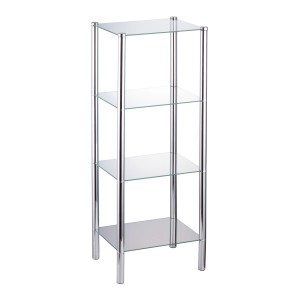 Sklenený regál Maupiti so 4 policami z chrómu a skla, výška 104 cm.