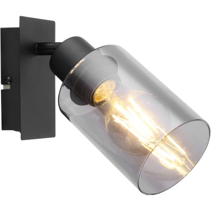 GLOBO Nástenné svietidlo HADERA čierna/dymová E27 15 W 90 x 200 x 180 mm