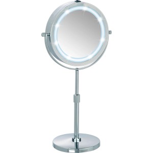 Wenko Lumi LED kozmetické zrkadlo, okrúhle stojace zrkadlo s LED osvetlením a zväčšením.