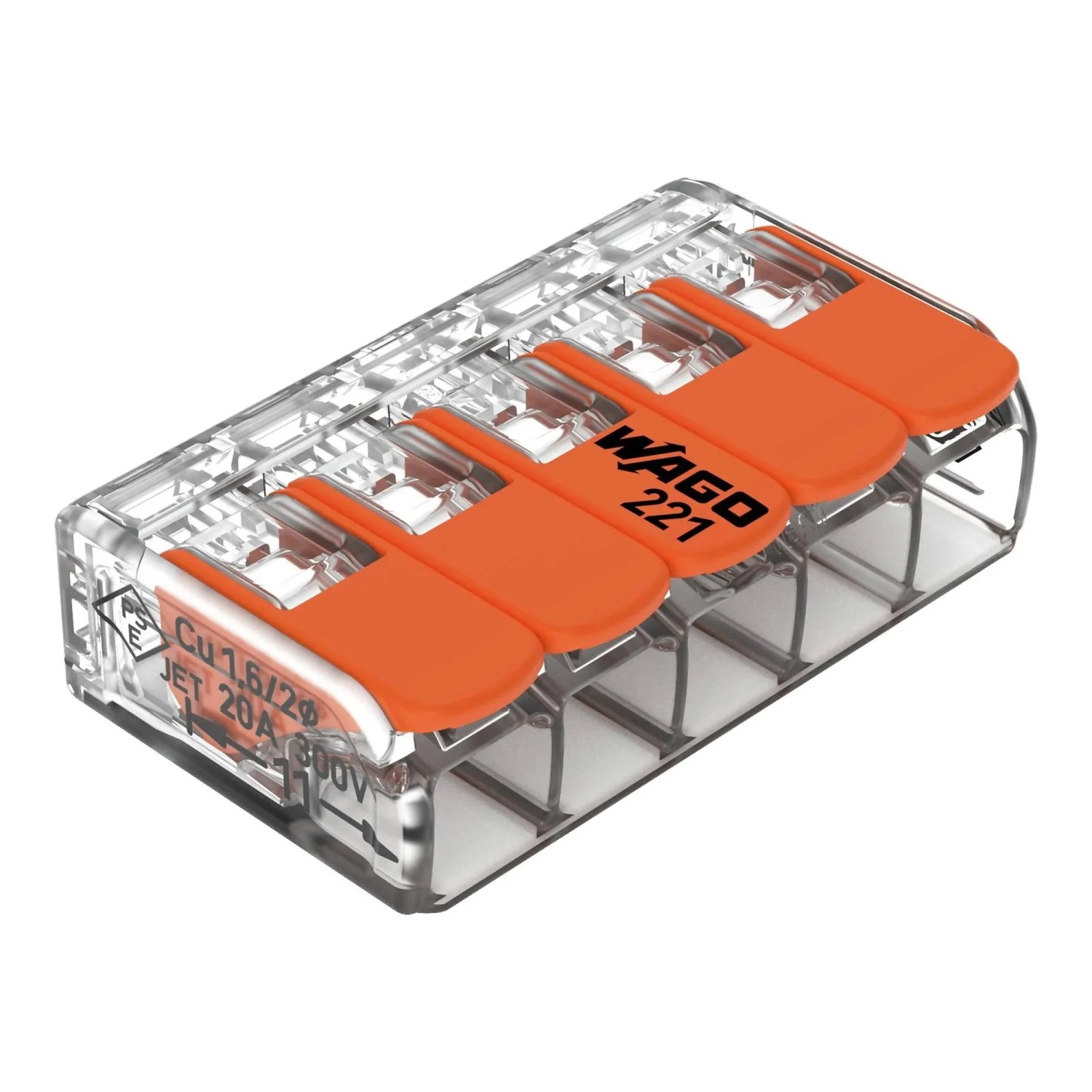 E-shop WAGO Páčková spojovacia svorka 221, 5 vodičov, max. 4 mm2, 10 ks