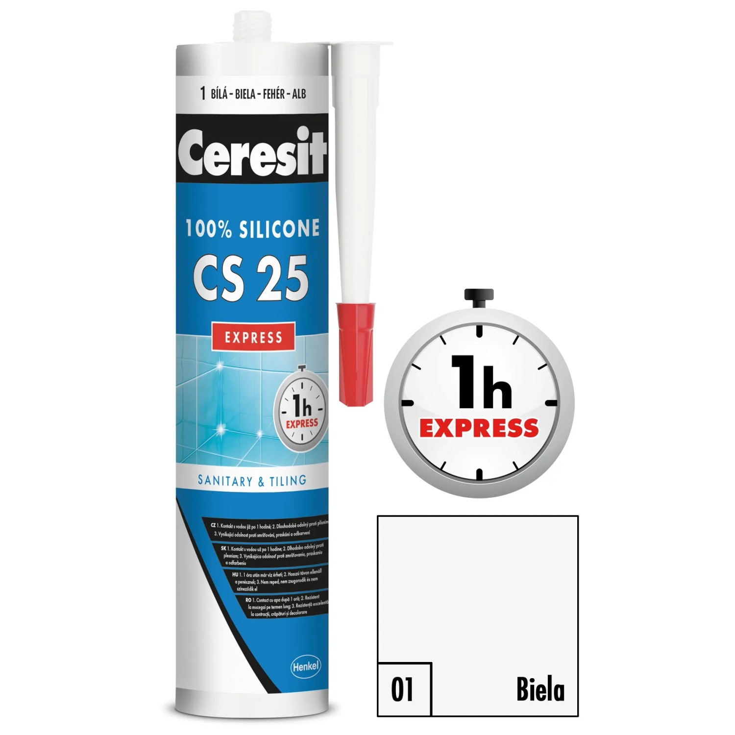 E-shop CERESIT CS 25 Sanitárny silikón Express biely 280 ml