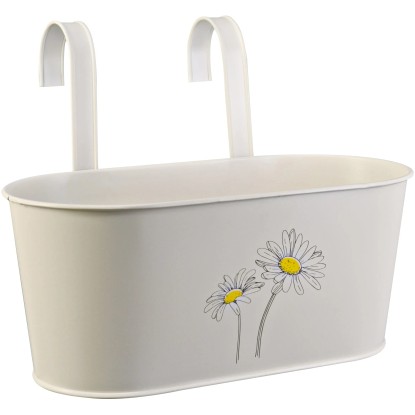 Závesný truhlík lakovaný s potlačou, krémový, zinkový, 14 x 33 x 16 cm