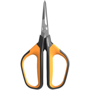 Univerzálne záhradné nožnice Fiskars SP150, oranžovo-čierne pre presné strihy.