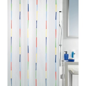 Textilný sprchový záves Spirella Dario s farebnými pruhmi (180x200cm).