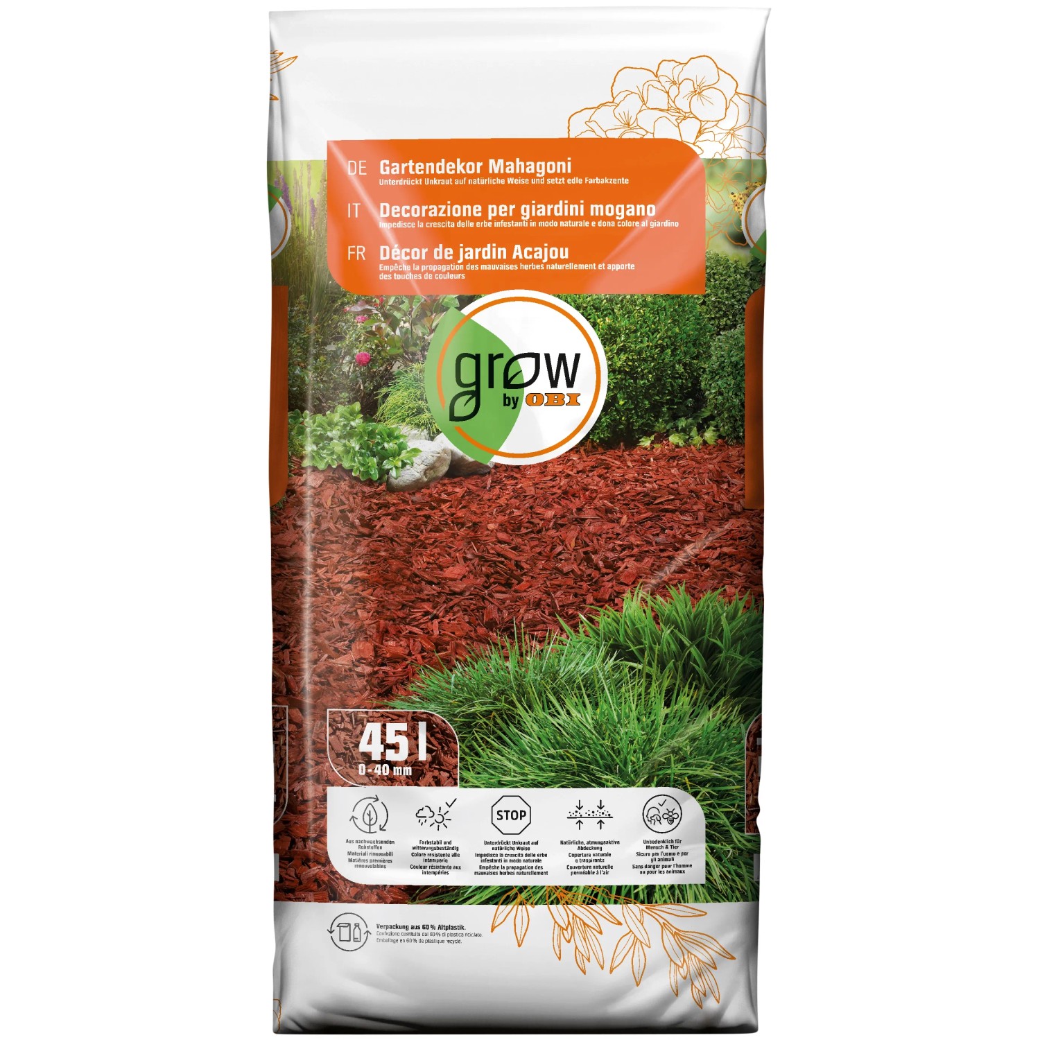 E-shop GROW by OBI Dekoratívna mulčovacia kôra mahagónová 45 l