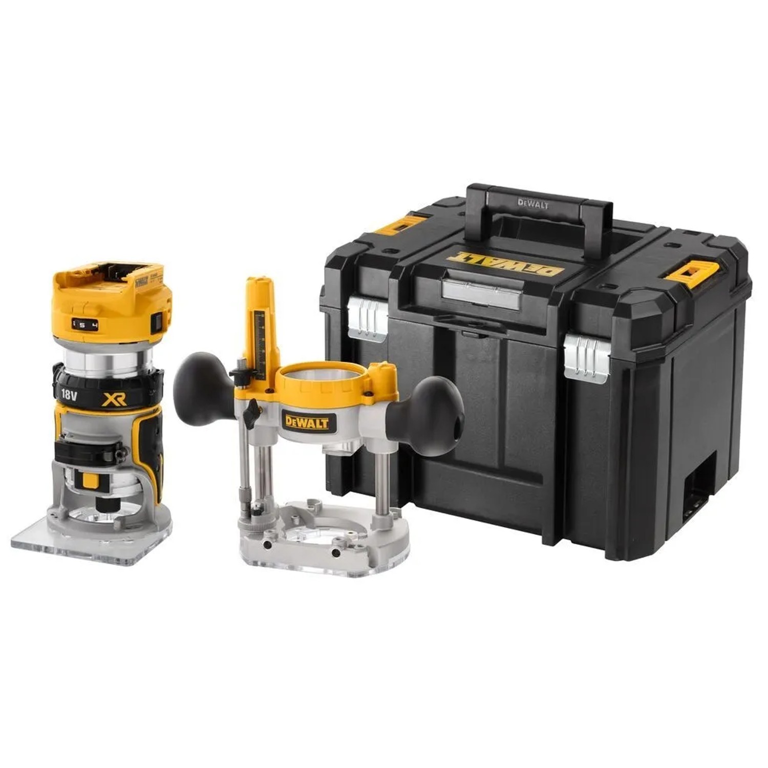 E-shop DeWALT 18V XR Aku bezuhlíková kombinovaná frézka DCW604NT-XJ, 8 mm, Solo + kufor