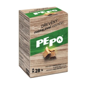 PEPO Drevité podpaľovače, 28 kociek v krabici pre gril a krb.