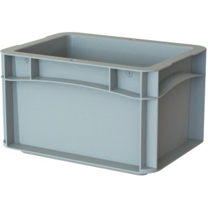 Sivý box Eurobox-System (30x20x17 cm) s plnou stenou pre modulárne skladovanie.