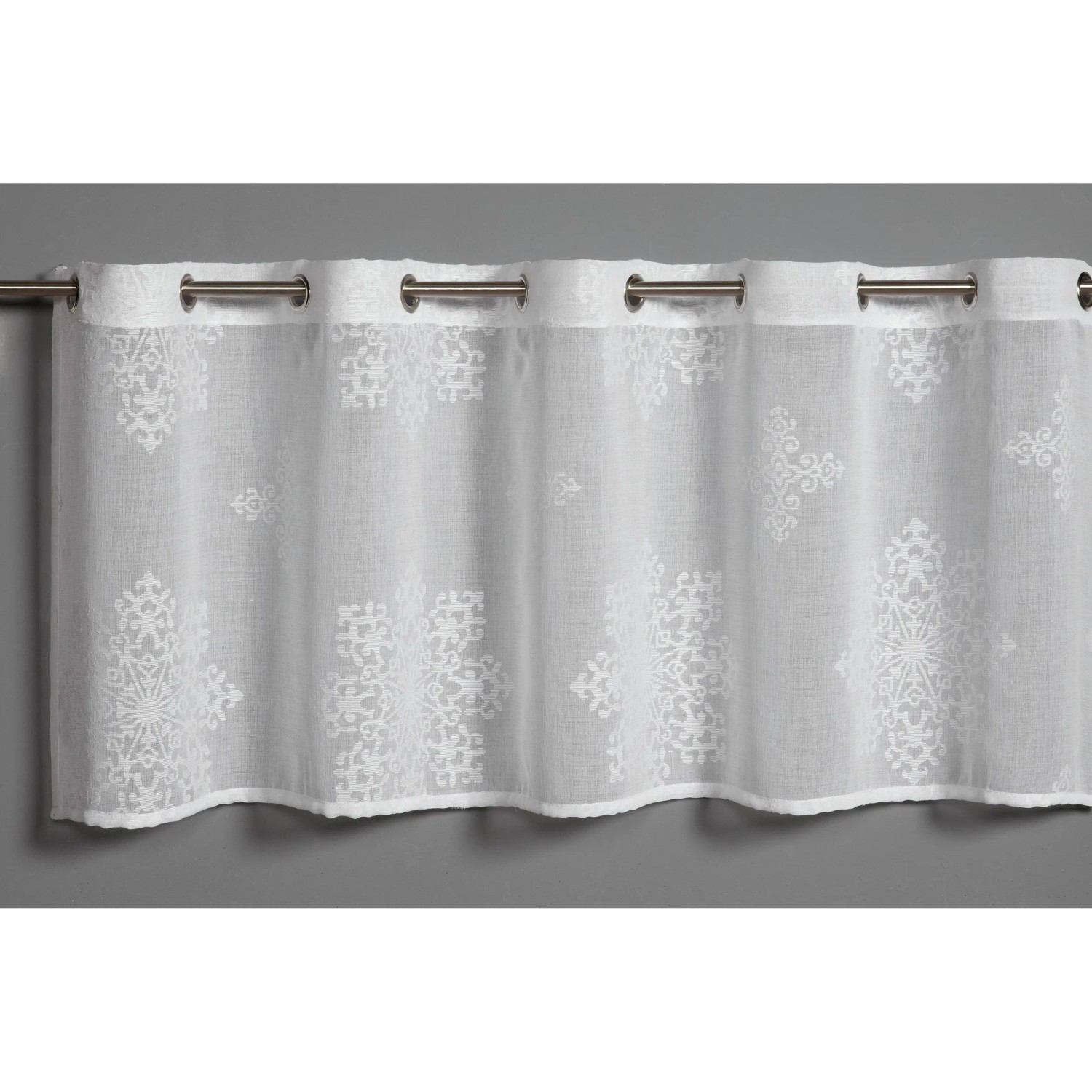 E-shop Bennetti Vitrážová záclona s otvormi, ornamenty, biela 135 x 45 cm