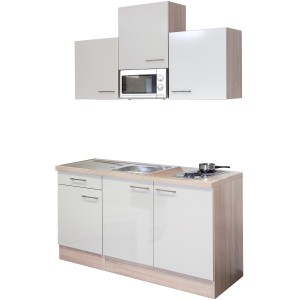 Flex-Well Single kuchyňa Orlando, 150 cm, kašmír/dub Sonoma, s varnou doskou, drezom a mikrovlnnou rúrou.