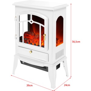 Biely elektrický krb El Fuego Como s ohrievačom a simulovaným efektom plameňa.