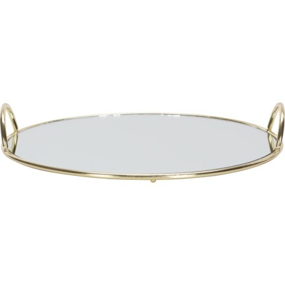 Elegantný zrkadlový podnos v zlatej farbe s úchytmi, Modern Antique, Ø 31 cm.
