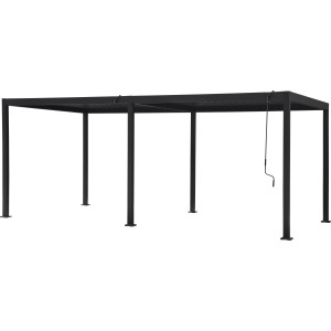 Antracitová hliníková pergola Carinda s ručnou kľukou a lamelovou strechou, 239x584x296 cm.