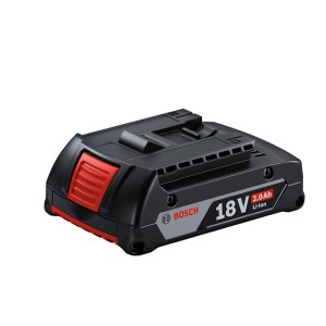 Akumulátor Bosch Professional GBA 18V 2Ah, čierny Li-Ion akumulátor s červenými akcentmi pre elektrické náradie.
