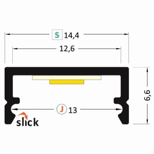 FK technics AL profil FKU13 J/S pre LED bez plexi čierny elox 6,5 x 14,3 x 2000m