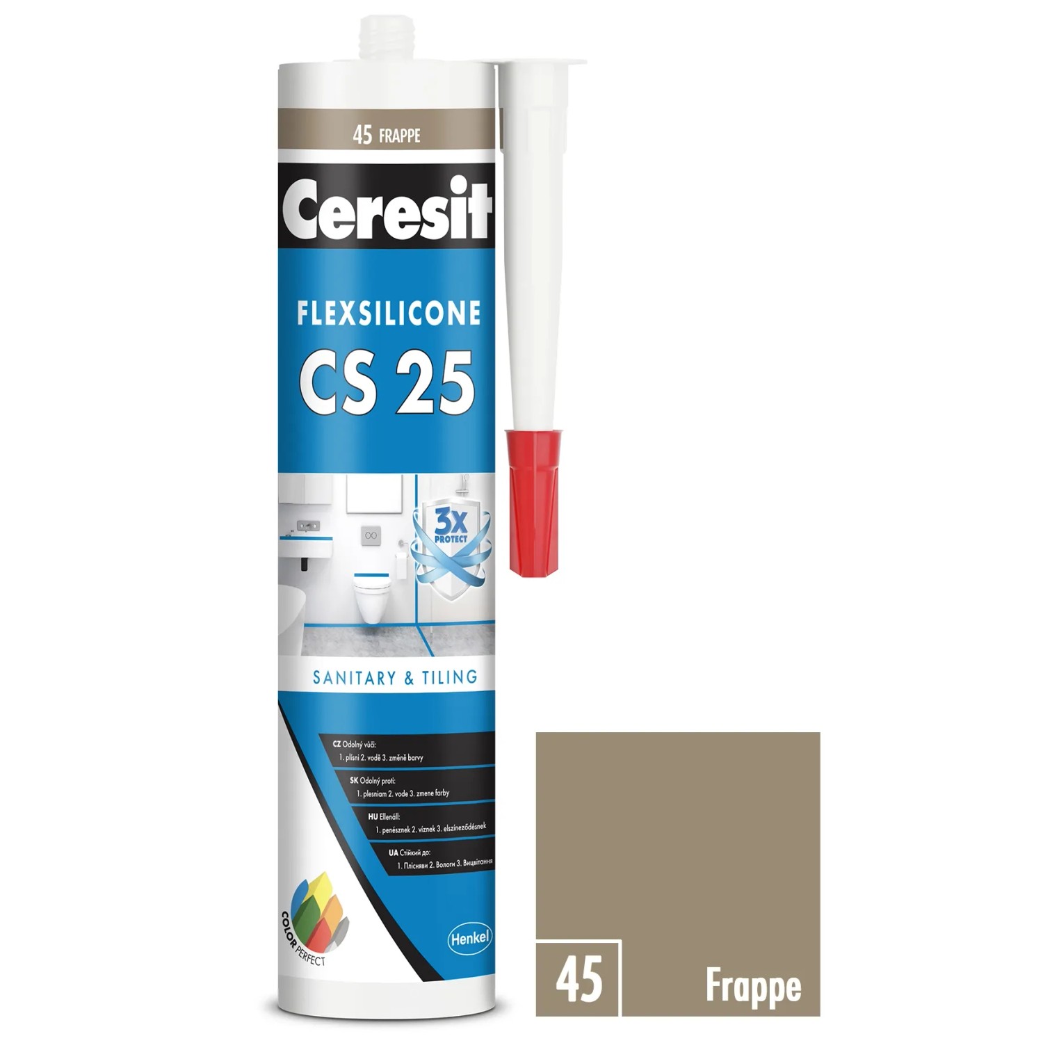 E-shop CERESIT CS 25 Sanitárny silikón 45 Frappe, 280 ml