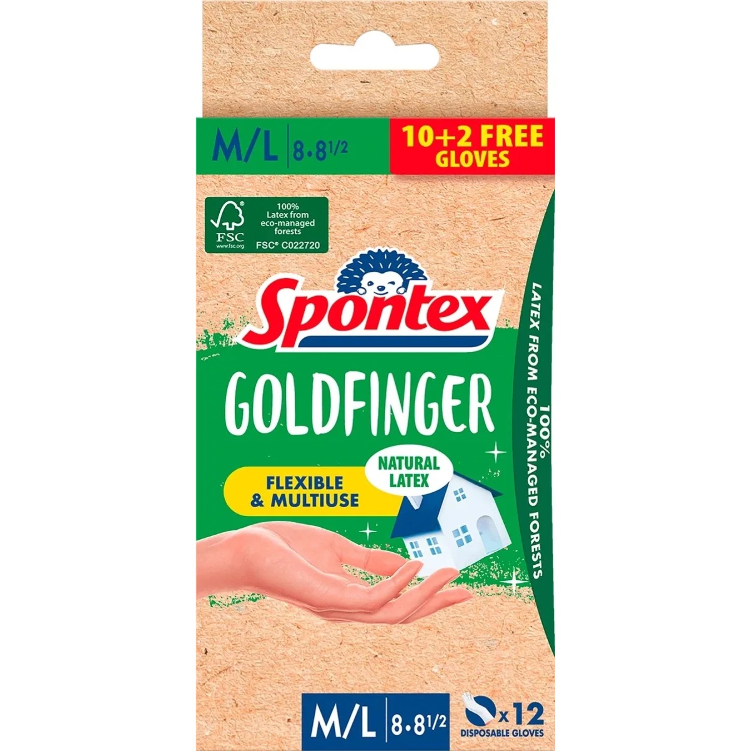 E-shop Spontex Jednorazové latexové rukavice Goldfinger, veľ. M/L, 10+2 ks