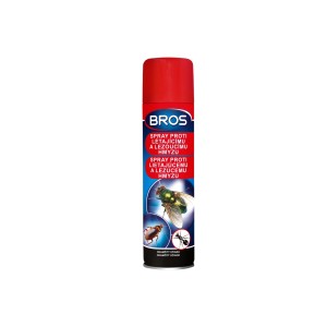 Bros sprej proti lietajúcemu a lezúcemu hmyzu, červeno-modrá dóza.