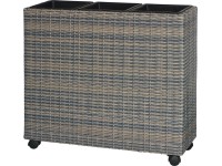 Delený kvetináč z polyratanu s kolieskami svetlo sivohnedý 82 x 28 x 72 cm