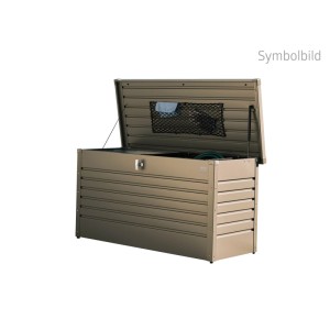 Biohort FreizeitBox 100 z oceľového plechu v bronzovo-metalickej farbe, otvorený, so sieťou vo veku. Praktický úložný box.