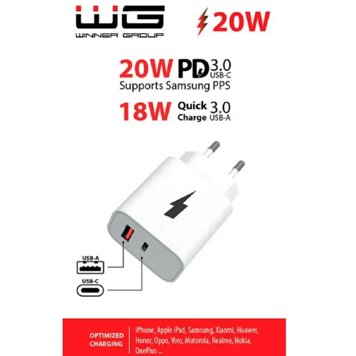 E-shop WG Sieťová nabíjačka USB-A, type-C, až 20 W