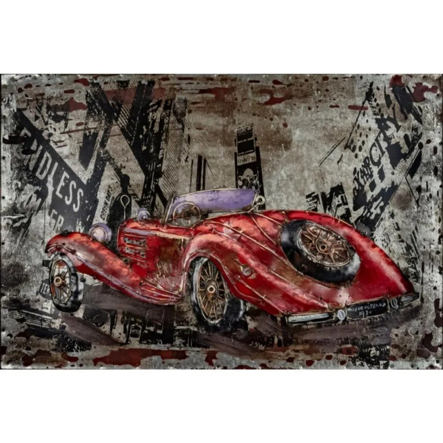 E-shop FALC Kovový obraz 3D starý červený automobil, 40 x 60 cm