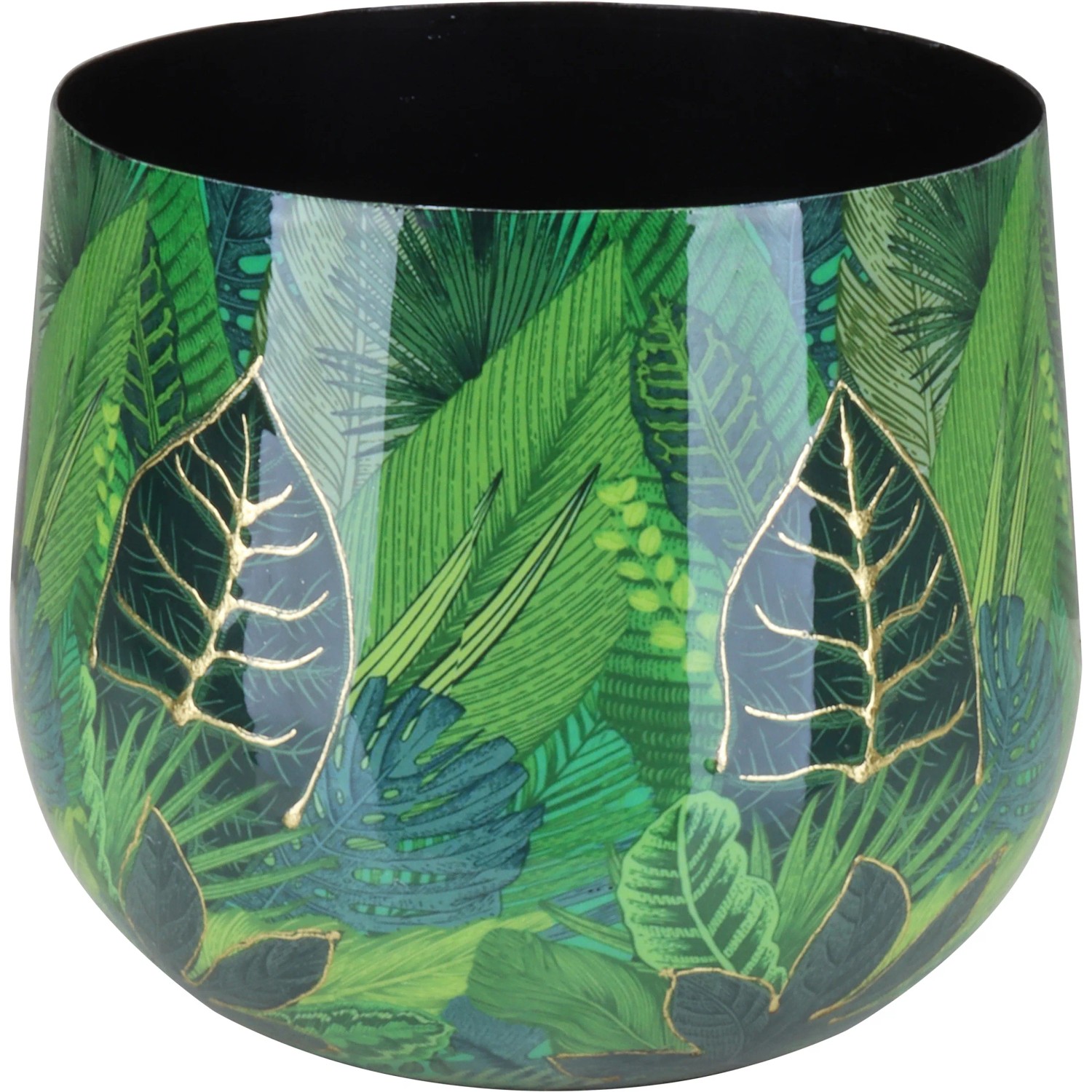 E-shop A.H.G Kvetináč Flora so vzorom lístia zelenozlatý pr. 13 x 9 cm