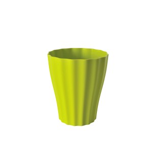 Zelený kvetináč na orchidey s rebrovaným povrchom.