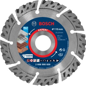 Diamantový rezný kotúč Bosch Expert Multi Material, priemer 115 mm pre uhlové brúsky.